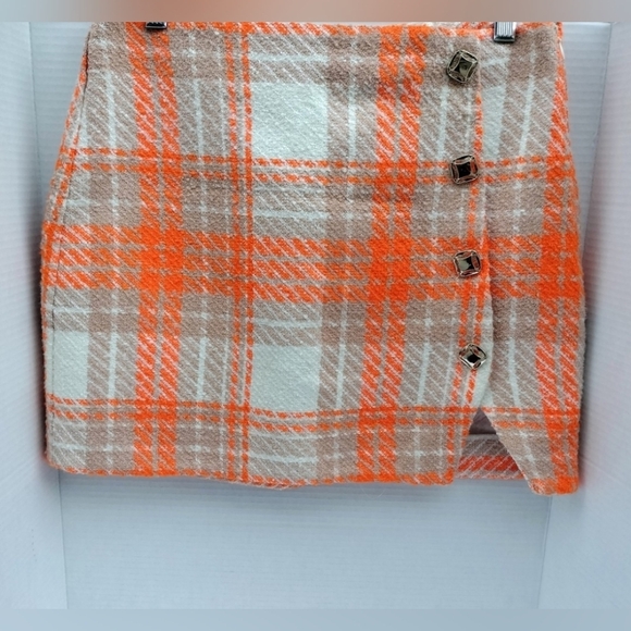River Island Orange and Cream Plaid Pencil Skirt Size 10 - Picture 4 of 6